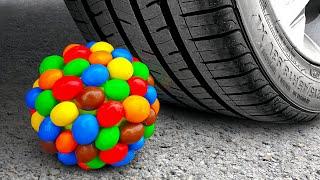 EXPERIMENT CAR VS M&M CANDY WATER BALLOONS TOYS SATISFYING  CRUSHING CRUNCHY & SOFT THINGS BY CAR