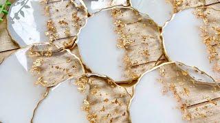 White and Gold Resin Coasters Easy Resin Art Tutorial