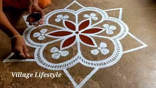 Village Lifestyle flowers padi Kollam Easy Rangoli Pandaga design muggulu