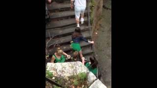 Drunk girl hits face on railing
