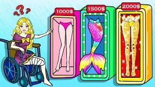 Paper Dolls Dress Up - Barbie Finding RAINBOW Leg vs GOLD Leg Challenge  WOA Doll Channel