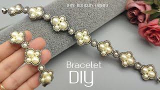 Zarif ve şık  bileklik yapımı  Pearl beads bracelet. Elegant and stylish bracelet making. DIY