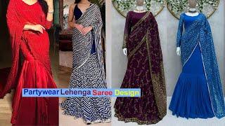designer lehenga style saree design 2024  new partywear dress fashion #fashion  #lehengastylesaree