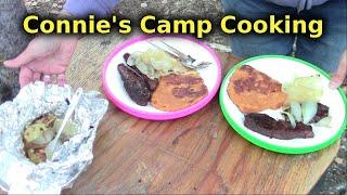 Campfire Cooking - Bread Moose Steak Baked onion And Peach Cobbler