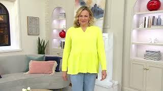 LOGO Life by Lori Goldstein Split Neck Long Sleeve Cotton Slub Top on QVC