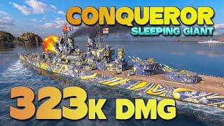 Battleship Conqueror on map Sleeping Giant 323k damage - World of Warships