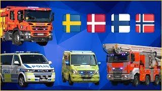 Fire engines police cars and ambulances responding - Northern Europe