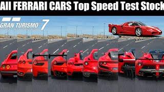 Gran Turismo 7  All FERRARI Cars From Brand Central Top Speed Test Stock  PS5 4K 60 FPS 