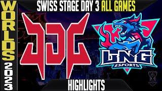 JDG vs LNG Highlights ALL GAMES  Worlds 2023 Swiss Stage Day 3 Round 3  JDG Esports vs LNG Esports