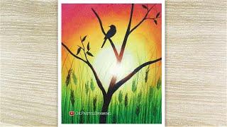 How to draw Beautiful Sunset Scenery Easy Oil Pastel Drawing for Beginners