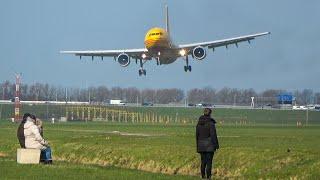 CROSSWIND LANDINGS during a STORM at Amsterdam - Airbus A300 Boeing 747 ... 4K