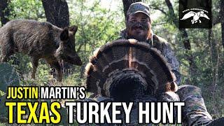 Wild Hog Charges Justin Martin  Texas Turkey Hunt  Four Birds Down