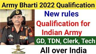 Indian Army bharti 2022 Qualification  New rules  Qualification For Army GD TDN Clerk Technical