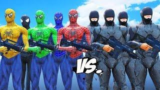 Spider-Man Green Spiderman Blue Spiderman Yellow Spiderman Black Spiderman VS RoboCop Army