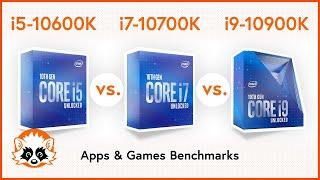 Intel i5 10600K vs. i7 10700K vs. i9 10900K   Apps & Games CPU Benchmark Comparison