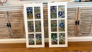 EPOXY RESIN WINDOW FAUX SEA GLASS ART STAINED GLASS ART  RESIN ART OLD REPURPOSED WINDOW