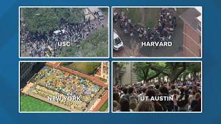 Massive anti-war protests at college campus across the US calling for end to Israel support