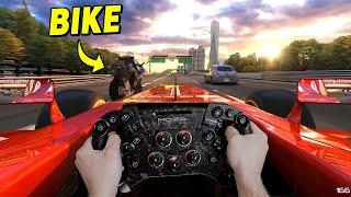 F1 Car vs Biker Between AI Traffic - Assetto Corsa