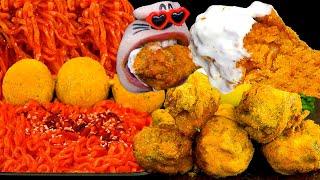 Cheesy Chicken Spicy Fire Noodles Cheese Balls Feast   REALMOUTHs ASMR Eating Show