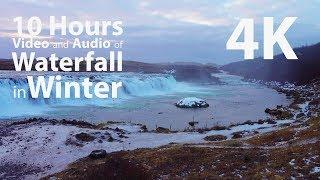 4K HDR 10 hours - Winter Waterfall - relaxing calming
