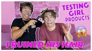 GUYS TESTING GIRL PRODUCTS *GONE WRONG* we ruined our hair