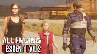 Resident Evil 2 Remake 2019 - ALL ENDINGS + TRUE Ending Leon and Claire Endings