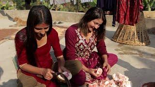 two beautiful village girls eating pamelo with spice vlog