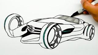 How to draw a car - Mercedes Benz Silver Lightning - Step by step