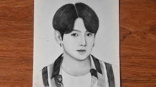 how to draw Jungkook  BTS sketch  pencil drawing BTS  រៀនគូររូបជុងគុ