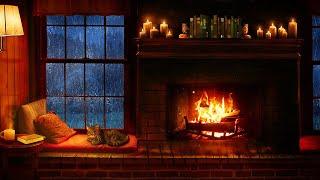 Cozy Cabin Ambience - Rain and Fireplace Sounds at Night 8 Hours for Sleeping Reading Relaxation