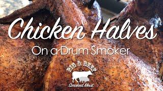 Chicken Halves on a Drum Smoker Pit Barrel Cooker