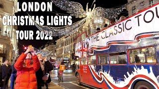 London Best Christmas Lights Tour 2022  Regent Street Night Walk incl. Carnaby Street 4K