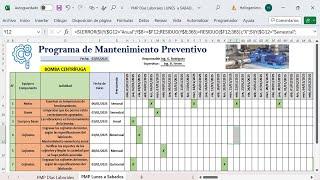 Elaboración de Programa de Mantenimiento Preventivo Para Días Laborables - Lunes a Sábados con Excel