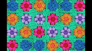 How to crochet colorful flower blanket Afghan rug pattern by marifu6a