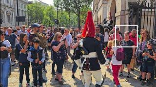 POLICE ARREST KID AND IDIOT TOURISTS OBSTRUCT THE GUARD on the hottest day at Horse Guards