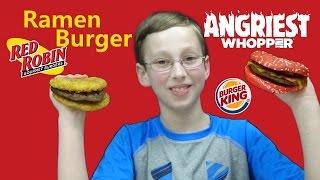 Burger King Angriest Whopper & Red Robin Ramen Burger Taste Test Review  CollinTV