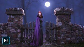 Create a Night Cemetery Gate Photo Manipulation - Photoshop