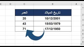 كيفية حساب العمر من تاريخ الميلاد فقط تلقائيا في الإكسيل Calculate Age Using a Date of Birth