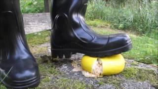 Stomping on yellow melon