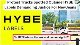 Protest Trucks Spotted Outside HYBE Labels   Demanding Justice For NewJeans #kpop #kpopnews