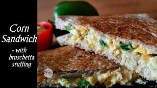 Corn Sandwich Recipe in Tamil  With corn bruschetta stuffing  Corn Bruschetta Sandwich Recipe