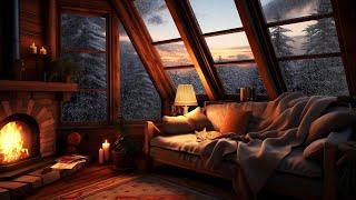 Mountain Retreat with Thunder & Rainy Night Sounds for Sleeping by a Crackling Fireplace