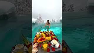 Floating breakfast winter edition in a heated pool in Italy ️ #shorts  Vlog  Travel Vlog