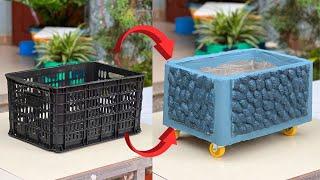 Recycling Old Plastic Baskets And Styrofoam  How To Casting Simple  Cement Flower Pot