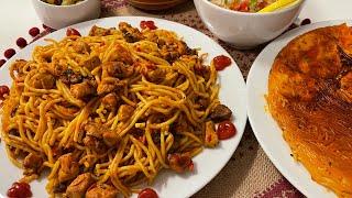 طرز تهیه ماکارانی با مرغ و قارچ و ته دیگ سیب زمینی و ماکارانی خوشمزه، طعمی متفاوت، ساده، آسان و راحت