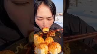 Eating Challenge in Snow  10 eggs 1.5lb pasta   #asmr #food #funny #shorts