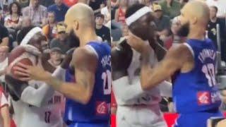 DENNIS SCHRODER CHOKED BY EVAN FOURNIER IN FIGHT DURING GAME FULL FIGHT THEN PRETENDED AFTER