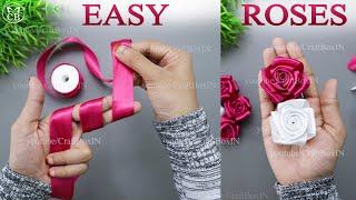 DIY Satin Ribbon Rose flowers  How to make ribbon rose  Ribbon decoration ideas  Ribbon hacks