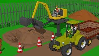 Excavator and Cyclop Loader and Tractor with Trailer  Street and agricultural vehicles for Kids