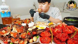 ASMR MUKBANG  Korean home meal Marinated Raw Crabs Fried egg recipe  eating